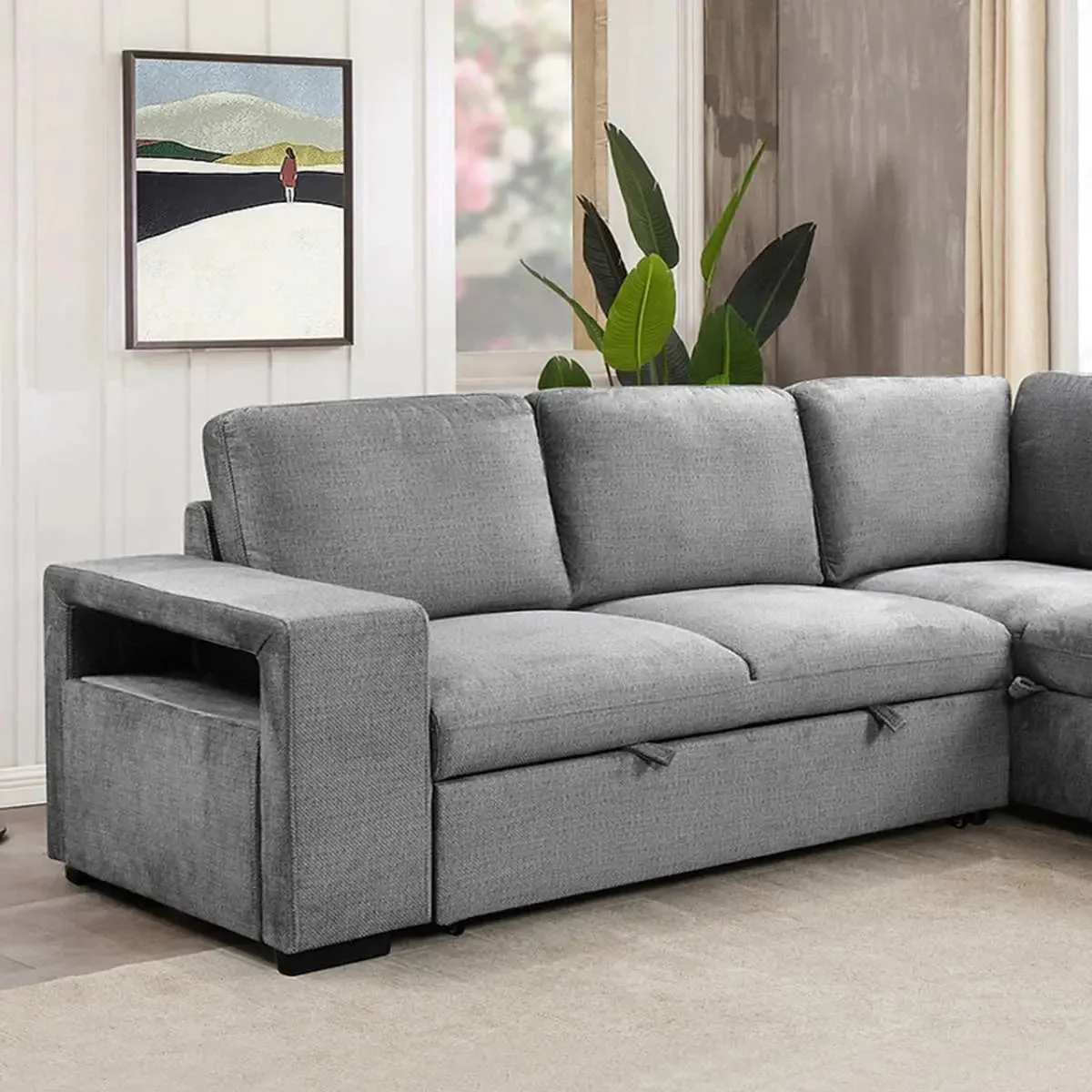Sofa Bed Sectional with Ottoman in Grey 9035 - Image 4